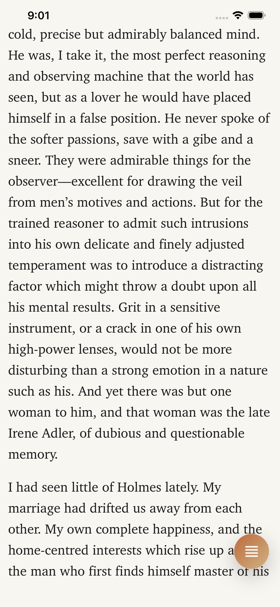 LinkBook reading view on iPhone with floating menu for comfortable long-form reading