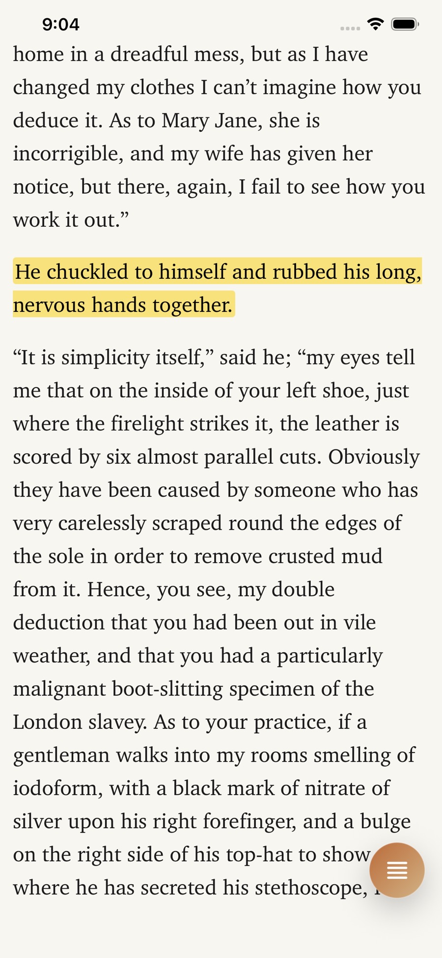 Highlighting text in LinkBook reader on iPhone with a yellow highlight