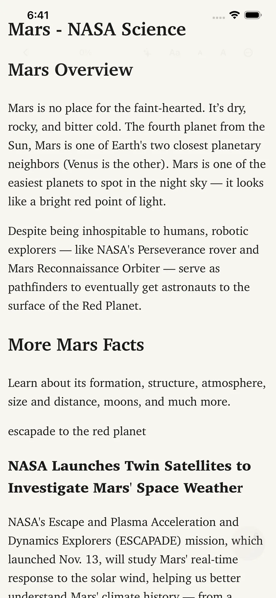 LinkBook Reader view showing a saved article in reading mode.