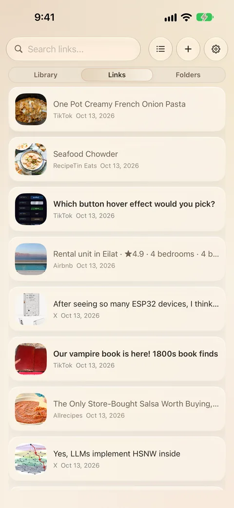 The same links in LinkBook on iPhone