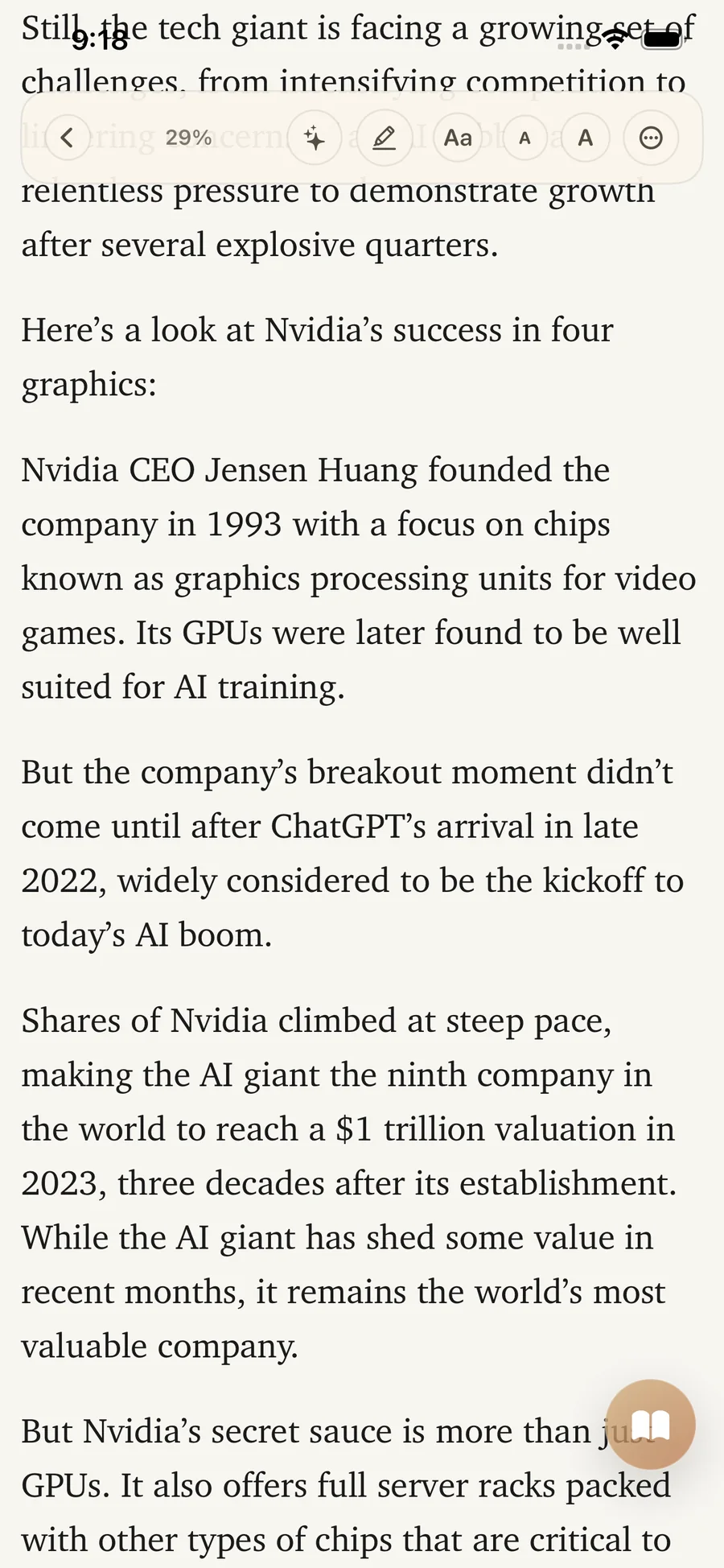 Reader Mode view in LinkBook showing a distraction-free article with reading controls